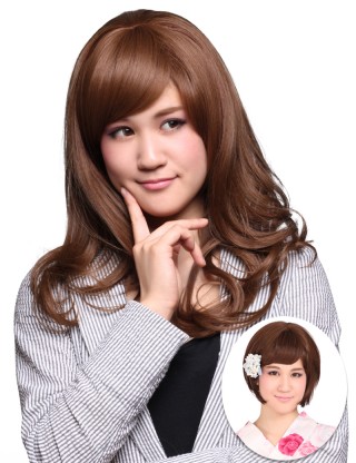 Wigs2you 半假髪 女士假髪長卷髪 蓬松半假髪梨花頭 大波浪中分長卷髪逼真假髪HW-003-Ash Brown